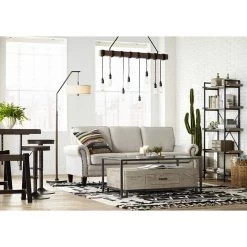 Possini Euro Tomas 42 1/4" Black And Wood Grain Kitchen Island Pendant