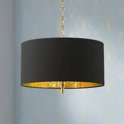 20" Wide Warm Gold Pendant Light With Black Shade