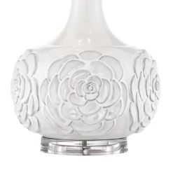 Possini Euro Design Natalia Modern Country Cottage Table Lamp 27" Tall White Ceramic Glaze Textured Floral Drum Shade For Bedroom Living Room Bedside -Famous Lighting Store GUEST 00bd0ea0 d270 407e a19c 20edaa123f86