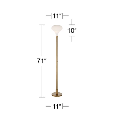 Possini Euro Design Cecil Modern Industrial Torchiere Floor Lamp 71" Tall Warm Gold Metal Opal Glass Shade For Living Room Bedroom Office House Home 7 Possini Euro Design Cecil Modern Industrial Torchiere Floor Lamp 71" Tall Warm Gold Metal Opal Glass Shade For Living Room Bedroom Office House Home - Image 5