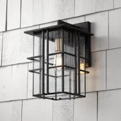 Possini Euro Design Arley Modern Industrial Outdoor Wall Light Fixtures Set Of 2 Black 16" Seedy Glass For Post Exterior Barn Deck House -Famous Lighting Store GUEST 043a57c9 c245 44da a13b 9122691269c2