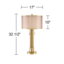 Possini Euro Design Granview Modern Table Lamp 32 1/2" Tall Brass Column Taupe Organza Outer Off White Linen Inner Drum Shade For Bedroom Living Room -Famous Lighting Store GUEST 04c72a7f 13a7 48df a539 a4e1a28cd6d9