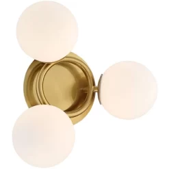 Possini Euro Design Modern Ceiling Light Flush Mount Fixture Brass 18" Wide 3-Light Frosted White Glass Globes Bedroom Living Room -Famous Lighting Store GUEST 06411361 fd0b 4cb1 bb74 953912030950