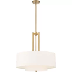 Possini Euro Design Sundry Warm Brass Pendant Chandelier 24" Wide Modern Double Drum Shades 4-Light Fixture For Dining Room House Foyer Kitchen Island -Famous Lighting Store GUEST 08910e51 30b2 43c2 b576 d65de6e7ce98