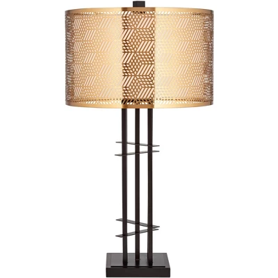 Possini Euro Design Deborah Modern Mid Century Table Lamp 30" Tall Black With USB Charging Port Gold Metal Double Drum Shades For Living Room Desk 9 Possini Euro Design Deborah Modern Mid Century Table Lamp 30" Tall Black With USB Charging Port Gold Metal Double Drum Shades For Living Room Desk - Image 7