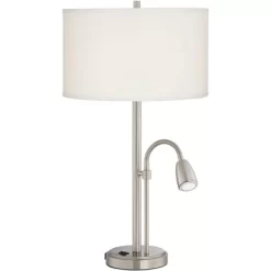 Possini Euro Design Traverse Modern Table Lamps Set Of 2 29 1/2" Tall Brushed Nickel With USB Charging Port LED Gooseneck White Drum Shade For Desk -Famous Lighting Store GUEST 0ae46b85 fec0 4b22 8a4e 8d4b8c8aa4fd