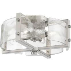 Possini Euro Design Prane Modern Industrial Ceiling Light Semi Flush Mount Fixture 17" Wide Brushed Nickel 4-Light Warped Glass For Bedroom Kitchen -Famous Lighting Store GUEST 0b15a987 8368 4f37 ba90 8aa73cc6819f