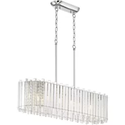 Possini Euro Design Mirabell Chrome Linear Island Pendant Chandelier 34" Wide Modern LED Clear Glass Crystal 6-Light Fixture For Dining Room Kitchen -Famous Lighting Store GUEST 0db60cb6 a66c 4310 8746 b700815dd869