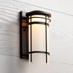 Possini Euro Design Theola Modern Outdoor Wall Light Fixture Bronze LED 12 3/4" Etched Glass Shade For Post Exterior Barn Deck House Porch Yard Patio -Famous Lighting Store GUEST 0fe24587 3c66 4217 818a 941231800f56