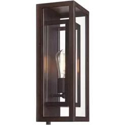 Possini Euro Design Rustic Industrial Farmhouse Outdoor Wall Light Fixtures Set Of 2 Bronze 15 1/2" Clear Glass For Exterior Barn Deck House Porch -Famous Lighting Store GUEST 0fff35c4 151a 425d bffa e2fd30f7088b