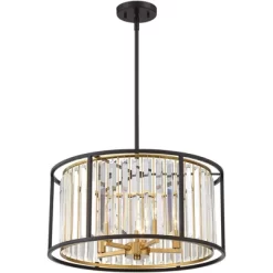 Possini Euro Design Milne Bronze Gold Drum Pendant Chandelier 20" Wide Modern Crystal 5-Light Fixture For Dining Room House Kitchen Island Entryway -Famous Lighting Store GUEST 12d42693 bdef 422d a53e b6d5fe5712d6