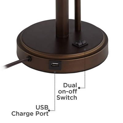 Possini Euro Design Traverse Modern Table Lamps 29" Tall Set Of 2 With USB Charging Port Gooseneck LED Bronze Oatmeal Shade For Bedroom Living Room 5 Possini Euro Design Traverse Modern Table Lamps 29" Tall Set Of 2 With USB Charging Port Gooseneck LED Bronze Oatmeal Shade For Bedroom Living Room - Image 3