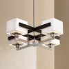 Possini Euro Design Brushed Nickel Pendant Chandelier 28" Wide Modern Dark Mocha Wood Finish Off White Fabric 4-Light Fixture Dining Room -Famous Lighting Store GUEST 138f8a55 5ca9 4b11 9203 6cedd6d7377b