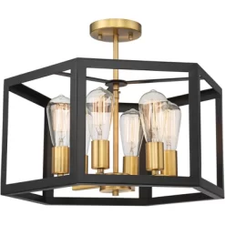 Possini Euro Design Beni Industrial Modern Farmhouse Ceiling Light Semi Flush Mount Fixture 20" Wide Antique Bronze Gold 6-Light For Bedroom Kitchen -Famous Lighting Store GUEST 13e6329f 2ffd 4121 ac98 269122ae9c7c