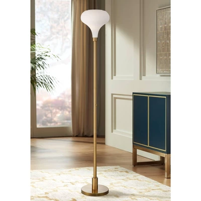 Possini Euro Design Cecil Modern Industrial Torchiere Floor Lamp 71" Tall Warm Gold Metal Opal Glass Shade For Living Room Bedroom Office House Home 3 Possini Euro Design Cecil Modern Industrial Torchiere Floor Lamp 71" Tall Warm Gold Metal Opal Glass Shade For Living Room Bedroom Office House Home