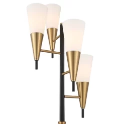 Possini Euro Design Quatro Mid Century Modern Tree Floor Lamp 71" Tall Black Gold Metal 4 Light Frosted Glass Cone Shade For Living Room Bedroom House -Famous Lighting Store GUEST 1b97b729 bb69 41fb 847e 0b86cb4c6a4e