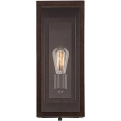 Possini Euro Design Rustic Industrial Farmhouse Outdoor Wall Light Fixtures Set Of 2 Bronze 15 1/2" Clear Glass For Exterior Barn Deck House Porch -Famous Lighting Store GUEST 1c02b524 ed1c 4e9d 8f8e 997f235debf9