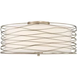 Possini Euro Design Modern Ceiling Light Flush Mount Fixture Antique Silver Leaf 18" Wide Wavy Spun White Drum For Bedroom Kitchen -Famous Lighting Store GUEST 1c10771f 7433 4e60 805e 5707d03c3807