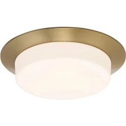 Possini Euro Design Melber Modern Ceiling Light Flush Mount Fixture 14" Wide Warm Brass Gold 3-Light Opal White Glass Shade For Bedroom Living Room -Famous Lighting Store GUEST 1deb710a 82b4 4c27 bd0c 48aed0429685