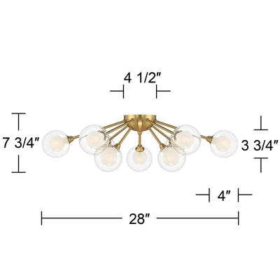 Possini Euro Design Spheres Modern Ceiling Light Flush Mount Fixture 28" Wide Warm Brass 9-Light LED Clear Globe Glass For Bedroom Kitchen Living Room 10 Possini Euro Design Spheres Modern Ceiling Light Flush Mount Fixture 28" Wide Warm Brass 9-Light LED Clear Globe Glass For Bedroom Kitchen Living Room - Image 8
