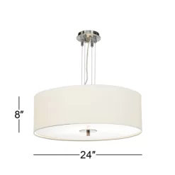 Possini Euro Design Brushed Nickel Pendant Chandelier 24" Wide Modern White Canvas Drum Shade 4-Light Fixture For Dining Room House Kitchen Island -Famous Lighting Store GUEST 1ee6a86d 9e02 4882 84e5 31d77a6043b0