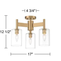 Possini Euro Design Lantico Modern Ceiling Light Semi Flush Mount Fixture 17" Wide Gold 3-Light Clear Glass For Bedroom Kitchen Living Room Hallway -Famous Lighting Store GUEST 2072d5fc a161 413a a74a b0db6244ce6f