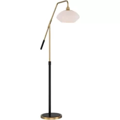 Possini Euro Design Modern Arc Floor Lamp 63 1/2" Tall Warm Gold Black Metal Milky White Glass Shade For Living Room Reading House -Famous Lighting Store GUEST 2083c26c 12c8 4457 ad82 e3599578a9bc