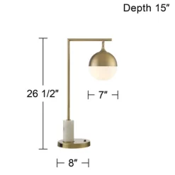 Possini Euro Design Luna Mid Century Desk Table Lamp 26 1/2" High Brass Metal With USB Charging Port Opal Glass Shade For Bedroom Living Room Bedside -Famous Lighting Store GUEST 20c74750 8a26 4b6a 83fe 2a778835d337