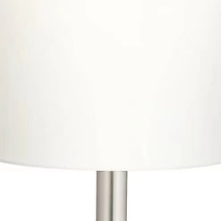 Possini Euro Design Mid Century Modern Floor Lamp 62" Tall Brushed Steel Droplet Cotton Cylinder Shade For Living Room Bedroom Office -Famous Lighting Store GUEST 22319414 3dfe 4ddd 90ae 625f75ef9181