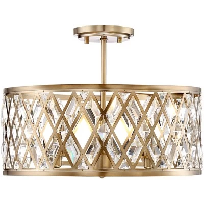 Possini Euro Design Tanz Modern Ceiling Light Semi Flush Mount Fixture 16 1/2" Wide Satin Brass 3-Light Clear Glass Crystal For Bedroom Kitchen House 4 Possini Euro Design Tanz Modern Ceiling Light Semi Flush Mount Fixture 16 1/2" Wide Satin Brass 3-Light Clear Glass Crystal For Bedroom Kitchen House - Image 2