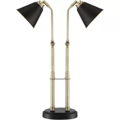 Possini Euro Design Sentry Modern Mid Century Desk Lamp 23" High Black Brass With USB Charging Port LED Adjustable Cone Shade For Bedroom Living Room -Famous Lighting Store GUEST 23a902e2 1768 4a21 b4e8 f727be00628c