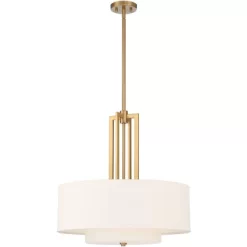 Possini Euro Design Sundry Warm Brass Pendant Chandelier 24" Wide Modern Double Drum Shades 4-Light Fixture For Dining Room House Foyer Kitchen Island -Famous Lighting Store GUEST 255702f2 17a5 451c a35d 849d569e4b27