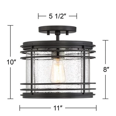Possini Euro Design Modern Semi Flush Mount Outdoor Ceiling Light Fixture Black Geometric 11" Clear Seedy Glass For Exterior House Porch Patio Deck 8 Possini Euro Design Modern Semi Flush Mount Outdoor Ceiling Light Fixture Black Geometric 11" Clear Seedy Glass For Exterior House Porch Patio Deck - Image 6