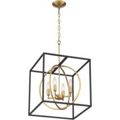 Possini Euro Design Black Warm Brass Cage Foyer Pendant Chandelier 16 1/2" Wide 4-Light Mid Century Modern For Dining Room House -Famous Lighting Store GUEST 28ea49df ca47 49e3 a1cf 824e7d8c91a0