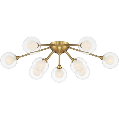 Possini Euro Design Spheres Modern Ceiling Light Flush Mount Fixture 28" Wide Warm Brass 9-Light LED Clear Globe Glass For Bedroom Kitchen Living Room 6 Possini Euro Design Spheres Modern Ceiling Light Flush Mount Fixture 28" Wide Warm Brass 9-Light LED Clear Globe Glass For Bedroom Kitchen Living Room - Image 4