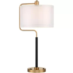 Possini Euro Design Carlyle Modern Mid Century Desk Lamp 30 1/2" Tall Gold With USB And AC Power Outlet In Base Double Drum Shades For Living Room -Famous Lighting Store GUEST 2aee53f4 f464 4896 9083 f5e8054dcb78