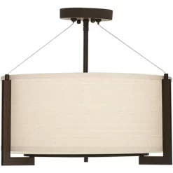 Possini Euro Design Stinson Modern Ceiling Light Semi Flush Mount Fixture 17 1/4" Wide Bronze 3-Light Linen Drum Shade For Bedroom Kitchen Living Room -Famous Lighting Store GUEST 2b71da01 049e 492b 95b7 9d1db10f36e5