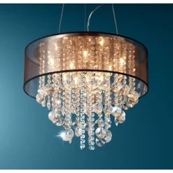 Possini Euro Design Bretton Brushed Nickel Chandelier 22" Wide Modern Clear Glass Crystal Black Sheer Shade 12-Light Fixture For Dining Room Kitchen -Famous Lighting Store GUEST 2bdffecd 573f 47bb 8326 53a83e33fd10