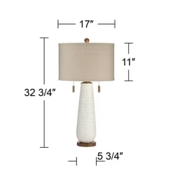 Possini Euro Design Kingston Modern Mid Century Table Lamp 32 3/4" Tall White Grooved Patterned Ceramic Taupe Drum Shade For Bedroom Living Room House -Famous Lighting Store GUEST 2caf689e 9867 45da 8605 dcb03da39ed1