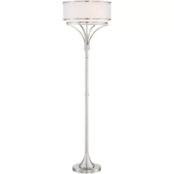 Possini Euro Design Modern Floor Lamp 64" Tall Brushed Nickel Silver Organza White Linen Drum Shade For Living Room Bedroom Office -Famous Lighting Store GUEST 2e633d21 d173 4c31 9072 43ba4db338af