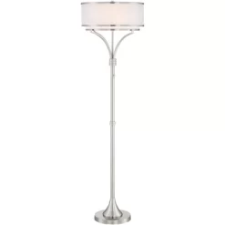 Possini Euro Design Modern Floor Lamp 64" Tall Brushed Nickel Silver Organza White Linen Drum Shade For Living Room Bedroom Office -Famous Lighting Store GUEST 2f2e39ff e9bf 4d91 a0f8 80deeb6d9b9e