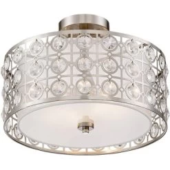 Possini Euro Design Saira Modern Ceiling Light Semi Flush Mount Fixture 16" Wide Brushed Nickel Crystal Organza Drum Shade For Bedroom Kitchen Hallway -Famous Lighting Store GUEST 2fca2bd0 5fb8 491e 8a14 73d05a4290d8