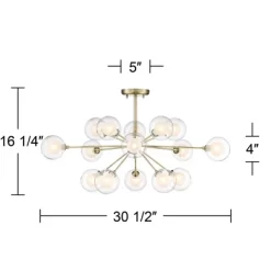 Possini Euro Design Modern Ceiling Light Semi Flush Mount Fixture Sputnik Brass 30 1/2" Wide 15-Light Double Glass Ball Hallway -Famous Lighting Store GUEST 317f6f78 bba3 4e43 bc4e 75fe5664e121