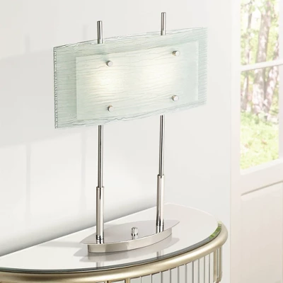 Possini Euro Design Charles Street Modern Desk Lamp 23" High Chrome Satin Nickel Frosted Slump Glass Shade For Bedroom Living Room Bedside Nightstand 2 Possini Euro Design Charles Street Modern Desk Lamp 23" High Chrome Satin Nickel Frosted Slump Glass Shade For Bedroom Living Room Bedside Nightstand