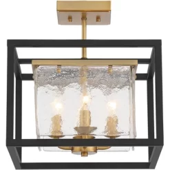 Possini Euro Design Liston Modern Ceiling Light Semi Flush Mount Fixture 14" Wide Black Brass 4-Light Ice Glass Panels For Bedroom Kitchen Living Room -Famous Lighting Store GUEST 34562e59 7a95 4991 9709 d1adb6b3c6af