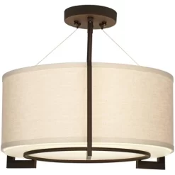 Possini Euro Design Stinson Modern Ceiling Light Semi Flush Mount Fixture 17 1/4" Wide Bronze 3-Light Linen Drum Shade For Bedroom Kitchen Living Room -Famous Lighting Store GUEST 357f78c5 acd0 470c bd31 c9b75143728f