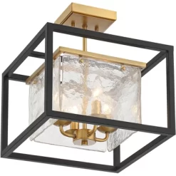 Possini Euro Design Liston Modern Ceiling Light Semi Flush Mount Fixture 14" Wide Black Brass 4-Light Ice Glass Panels For Bedroom Kitchen Living Room -Famous Lighting Store GUEST 3652380e 68b9 4c64 908c 0a022ee464fe