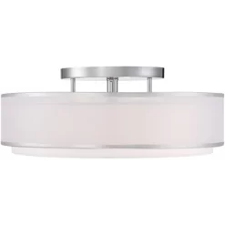 Possini Euro Design Modern Ceiling Lighting Semi Flush Mount Fixture 20" Wide Chrome 3-Light Sheer Outer Off White Inner Drum Shade For Bedroom House -Famous Lighting Store GUEST 371bb737 03fa 4285 b6a2 498ffb003828