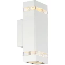 Possini Euro Design Modern Outdoor Wall Light Fixture White 2-Light Up Down 10 1/2" Clear Glass Inserts For Exterior Barn Deck House Porch Yard Patio -Famous Lighting Store GUEST 3b2ee324 af20 419d 9d18 494146464fb2