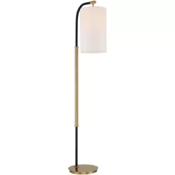 Possini Euro Design Sausalito Mid Century Modern Downbridge Floor Lamp 67" Tall Warm Gold Black Metal Linen Cylinder Shade For Living Room Reading -Famous Lighting Store GUEST 3bf9f407 266b 44e5 967a ea8d12b8c2cd